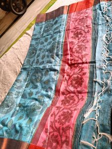 Teal Floral Saree