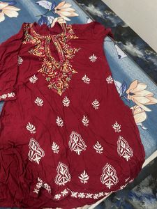 Embroidered Maroon Kurta