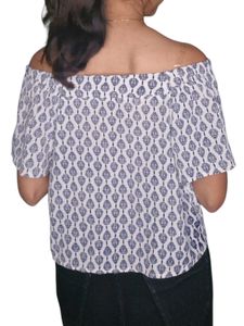 Chic White and Blue Off-Shoulder Top for Women