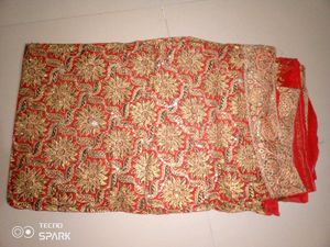 Red &amp; Gold Embroidered Fabric