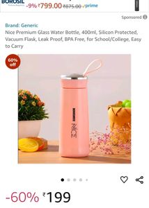 Nice Premium Glass Water Bottle, 400ml