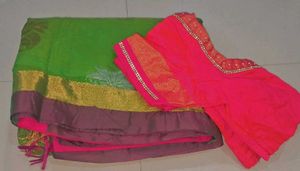 Green & Pink Saree with Blouse