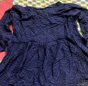 Navy Blue Embroidered Top