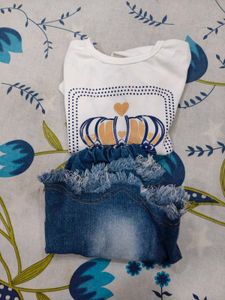 White Top And Blue Skirt