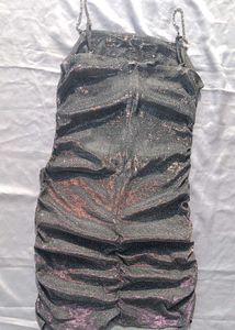(Urbanic)Glittery Rhinstone Chain Ruched Dress