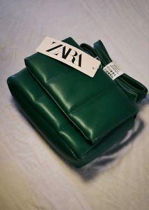 Zara Green Quilted Shoulder Bag