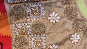 Golden Colour Blouse With Green Coloured Frill Det