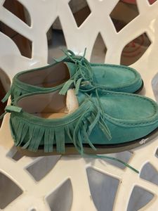 Mint Green Suede Fringe Moccasins