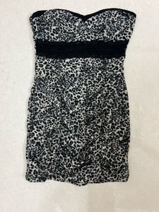Animal Print With Lace Band Black&white  Dress