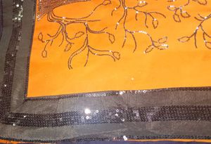 Brown &amp; Olive Green Sequin Georgette Saree