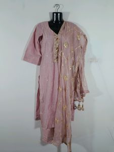 Pink Emblished Kurta Set (Women's)