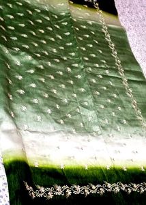 Elegant Green & White Embroidered Saree
