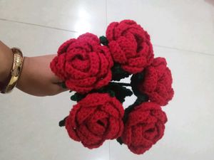Crochet Red Rose Flower
