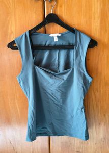 Teal Square Neck Sleeveless Top