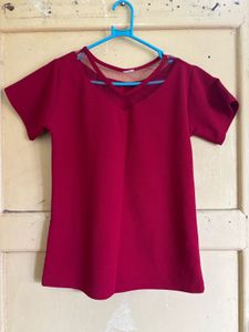 Burgundy Mesh Yoke Top