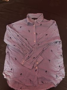 Flamingo Print Striped Shirt