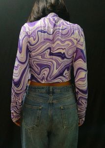 Purple Swirl Long Sleeve Crop Top