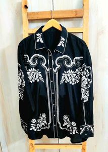 Floral Printed Black Button-Down Shirt-50