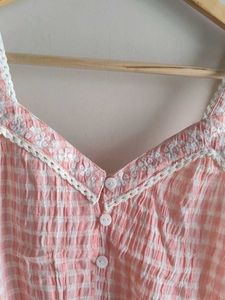 Cottage Core Check Crop Top With Embroidery