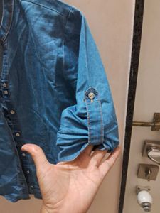 Denim Shirt With Stand Collar