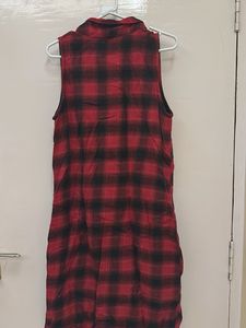 Red Plaid Sleeveless Dress