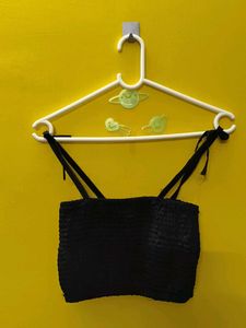 Black Plisse Peplum Top