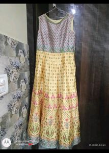 Yellow Flared Gown With Dupatta