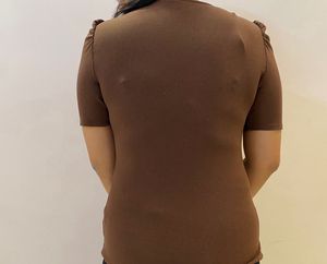 Brown Ribbed Square Neck Top