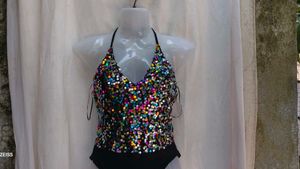 141212. Sequin Halter Top &amp; Black Shorts