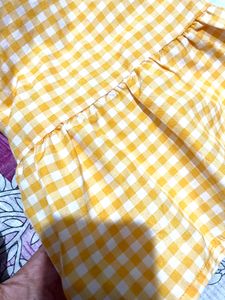 Bright Yellow Gingham Top For Women