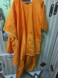 Orange Embroidered Kurta Set