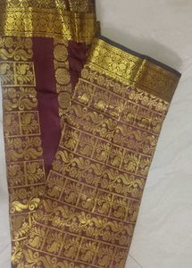 Stunning Coffee Brown Saree with Golden Designs