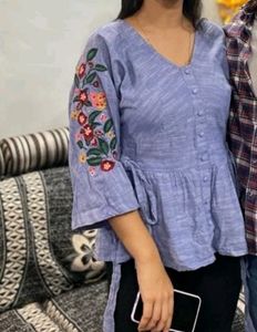 Floral Embroidered Bell Sleeve Top