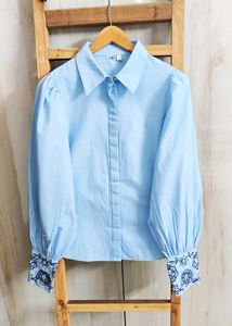 Embroidered sleeve Button-Down Top Size-38-40