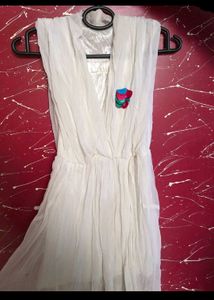 White Flared With Rainbow Broch Dress