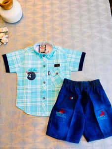Boys Orange Checkered Shirt &amp; Shorts