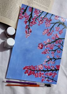Handmade Cherry Blossom Painting (Acrylic Painting)