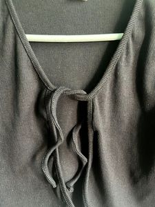 Front Tie Black Crop Top