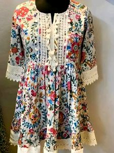 Floral Print Short Dress Kurti