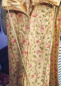 Beautiful Mustard Lehenga With Red Chunni