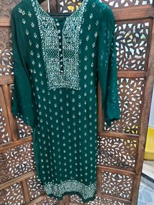 Beautiful Bottle Green Mirror Work  Suit With Umbrella Plazo And Dupatta