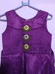 Purple Colour Long Frock For 8 To 10 Years Girl