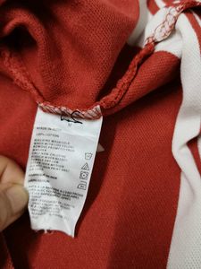 Nautica Men Red Striped Cotton Polo Tshirt