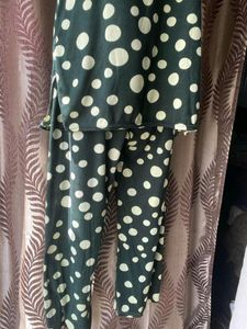 Dark Green Polka Dotted  Co Ord Set