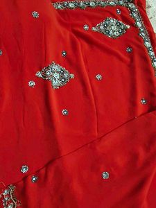 Red Embellished Saree