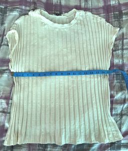 Cream Ribbed Short Sleeve Top