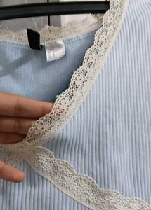 Cute Blue Lace Trim Crop Top