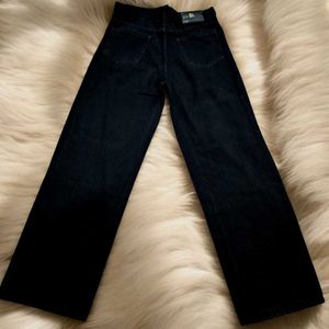 Black Ripped Wide-Leg Jeans for Women