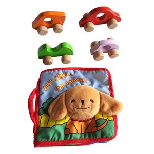 Cloth Book & 4 Wooden Car