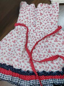 Used Red White Blue Girls Frock 1-2 Year